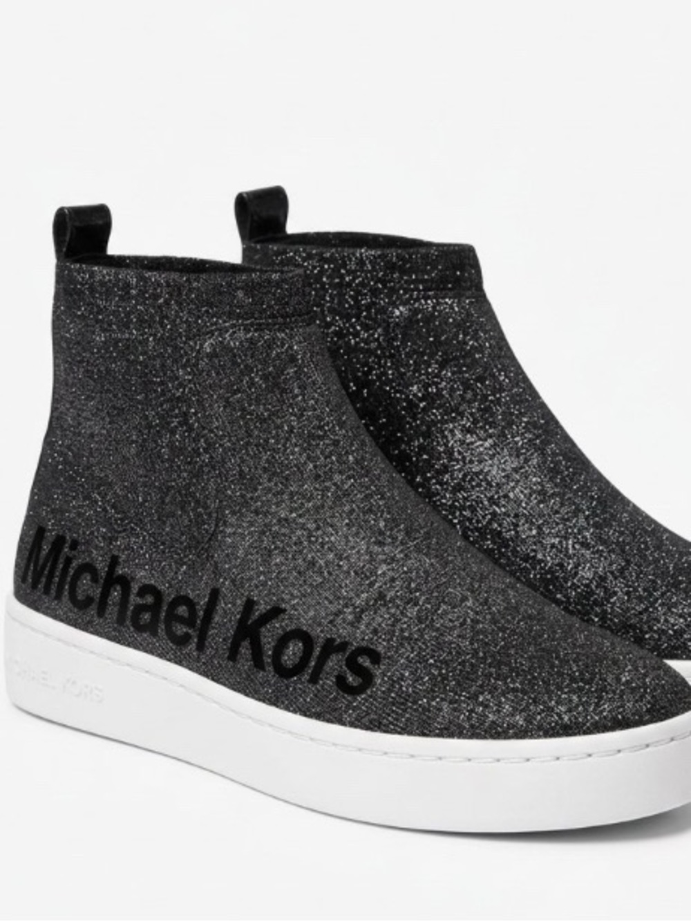 Michael Kors Gunmetal Stretch Slip-On Sneakers with White Platform